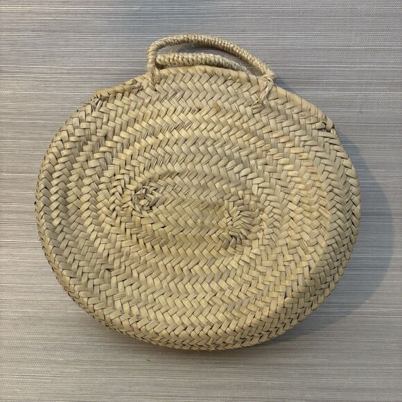 SOCCO Designs boho round bag Beach basket Straw Bag French Basket Top handle - Picture 3 of 8